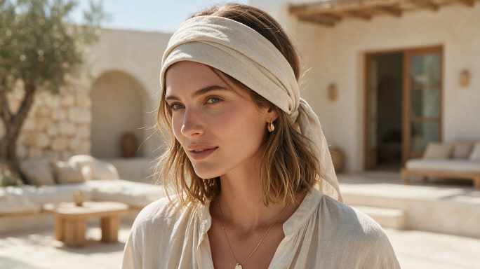 Femme portant un bandeau à pois dans les cheveux
