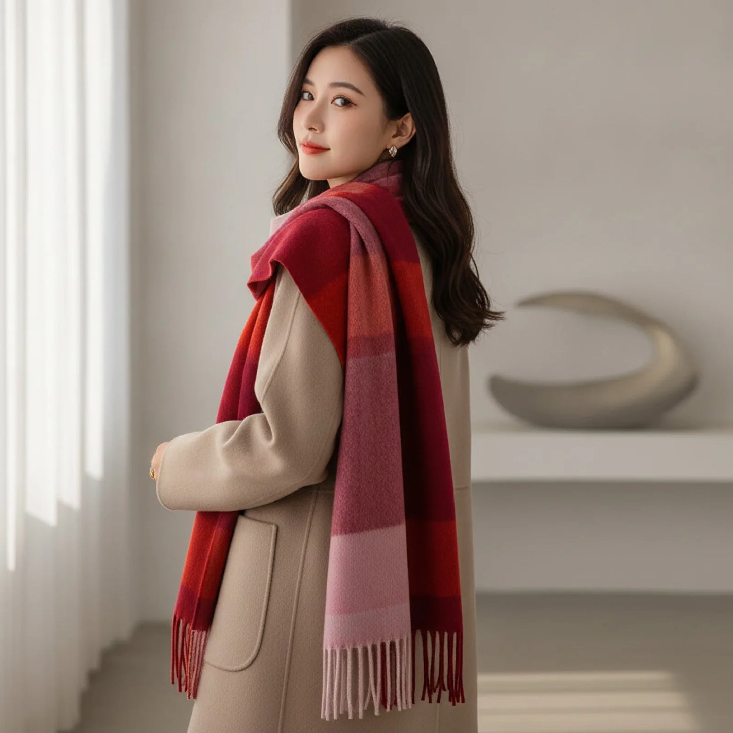Foulard Plaid Laine & Cachemire Luxe Femme