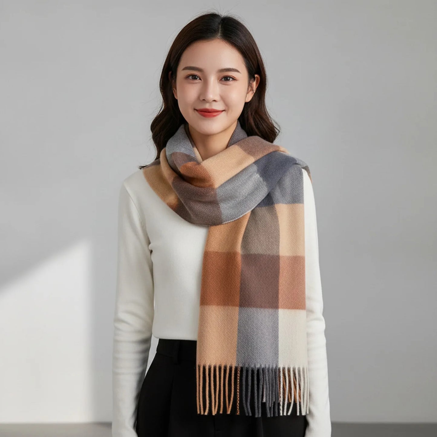 Foulard Luxe Laine Cachemire Plaid Femme