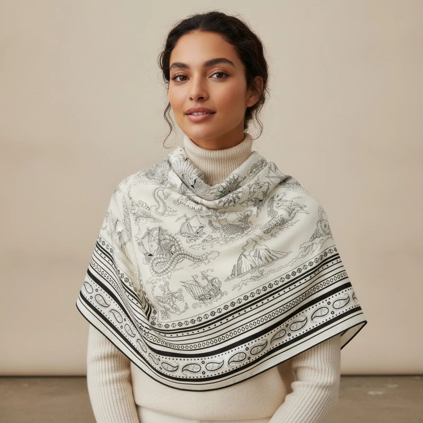 Foulard Carrée Soie Cachemire Femme Motif Paisley
