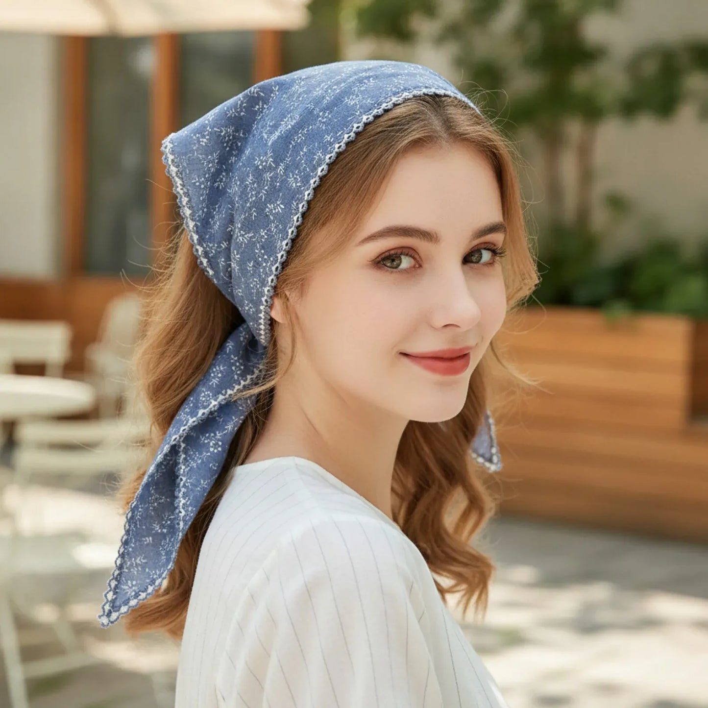 Foulard Triangle Fleurie Bohème Bleu