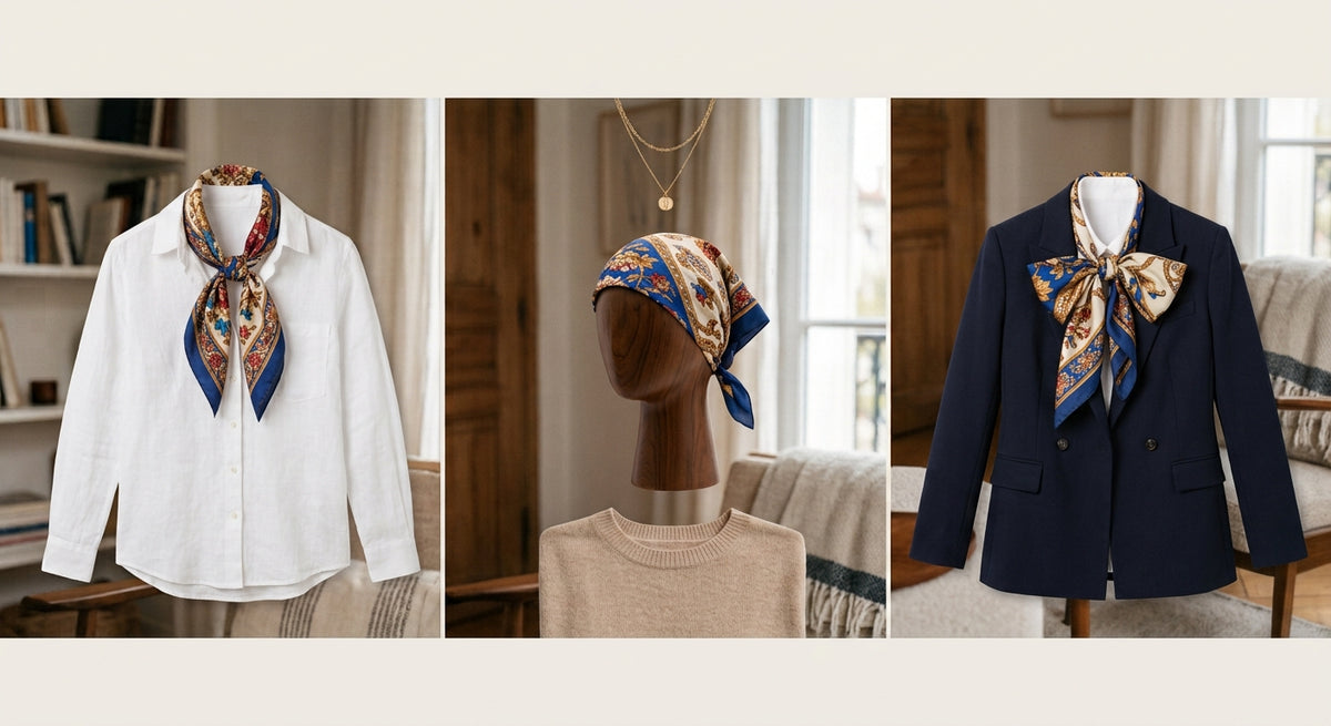 Trois façons de nouer un carré sur une chemise blanche