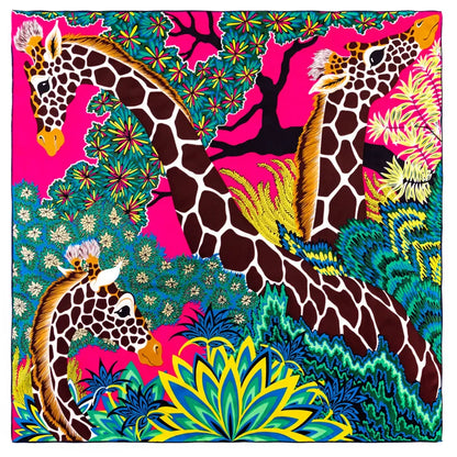 Foulard Carré Soie "Girafes" POBING 90cm