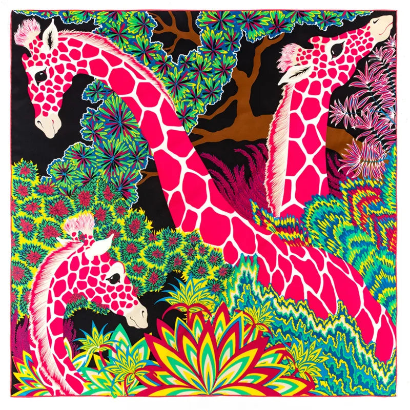 Foulard Carré Soie "Girafes" POBING 90cm