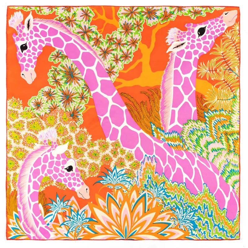 Foulard Carré Soie "Girafes" POBING 90cm