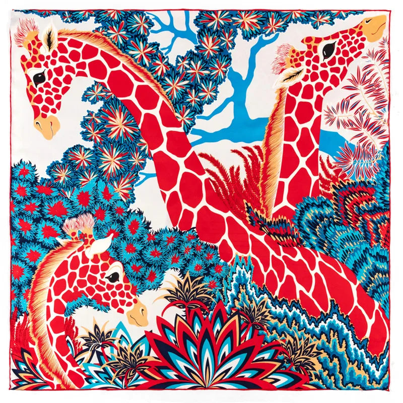 Foulard Carré Soie "Girafes" POBING 90cm
