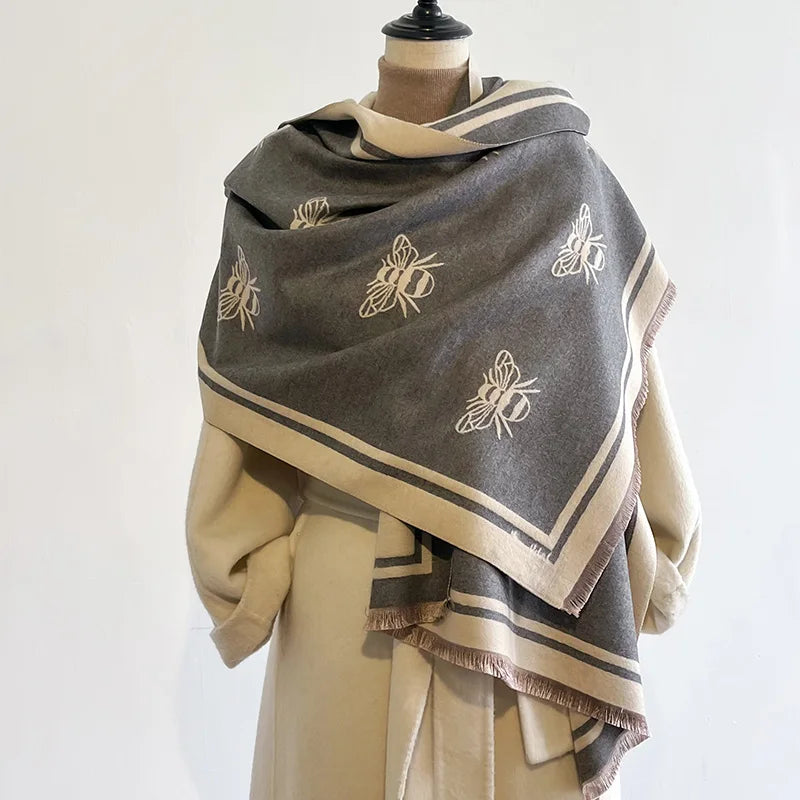 Foulard Abeilles Cachemire Double Face Femme