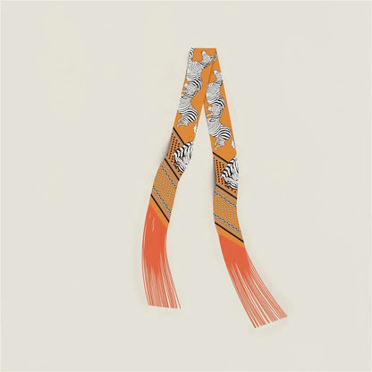 Foulard Soie Sergé Imprimé Noix de Cajou Orange 130x5cm