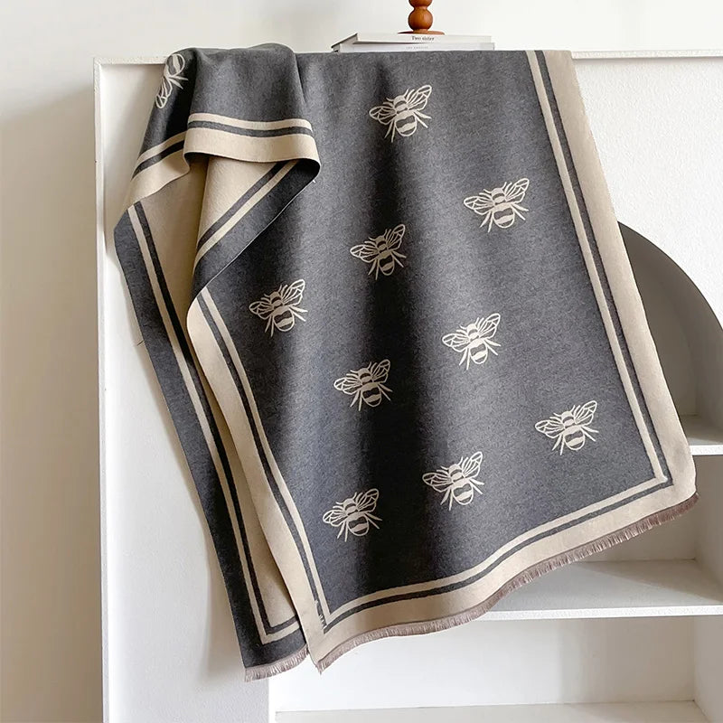 Foulard Abeilles Cachemire Double Face Femme