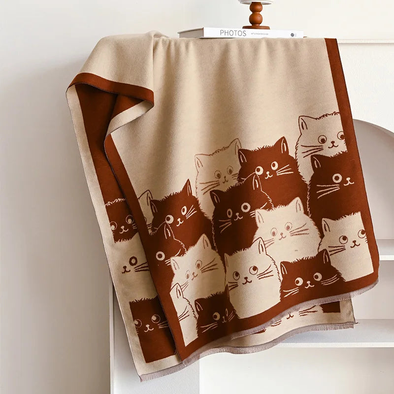 Foulard Cachemire Chat Brun