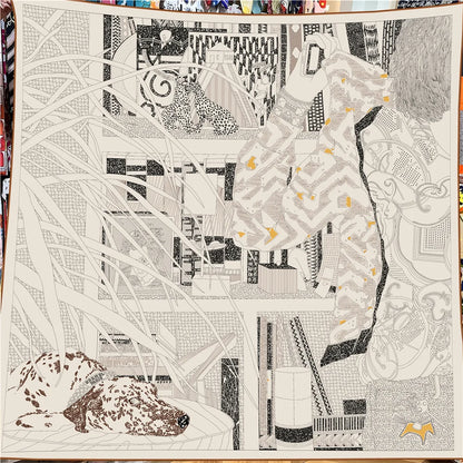 Foulard Carré Soie & Cachemire Imprimé Animal 