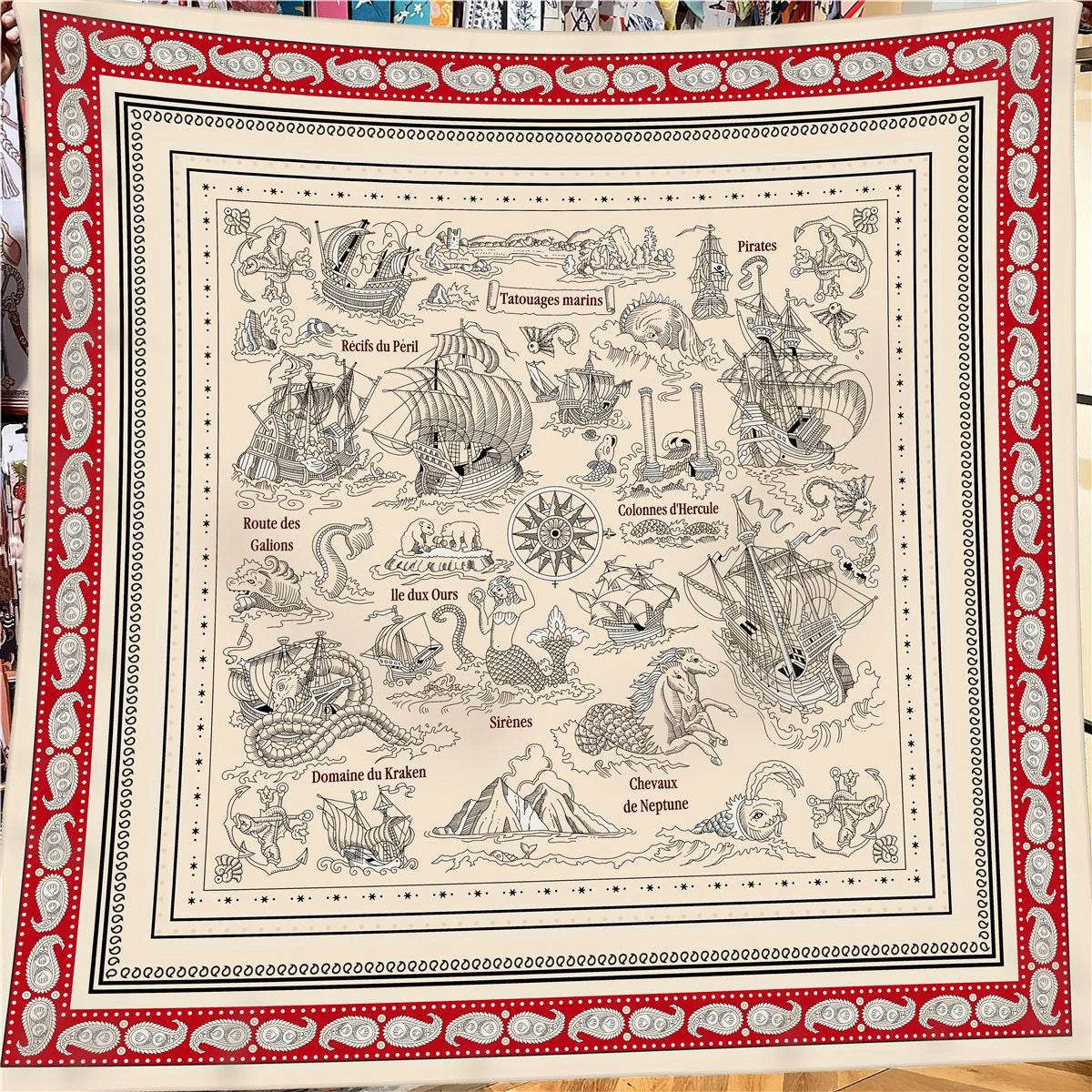 Foulard Carrée Soie Cachemire Femme Motif Paisley