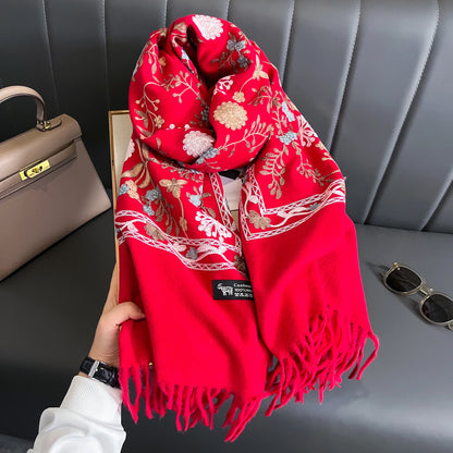 Foulard Cachemire Brodé Femme - Douceur & Chic Hiver