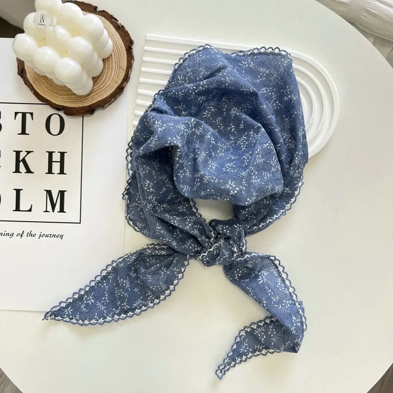 Foulard Triangle Fleurie Bohème Bleu
