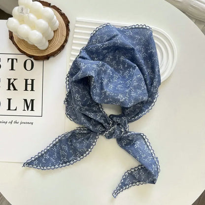 Foulard Triangle Fleurie Bohème Bleu