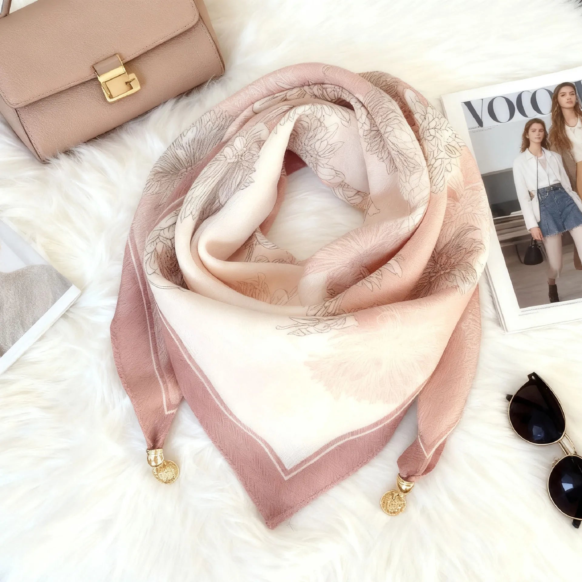 Foulard Femme Magnétique Coton Lin Rose