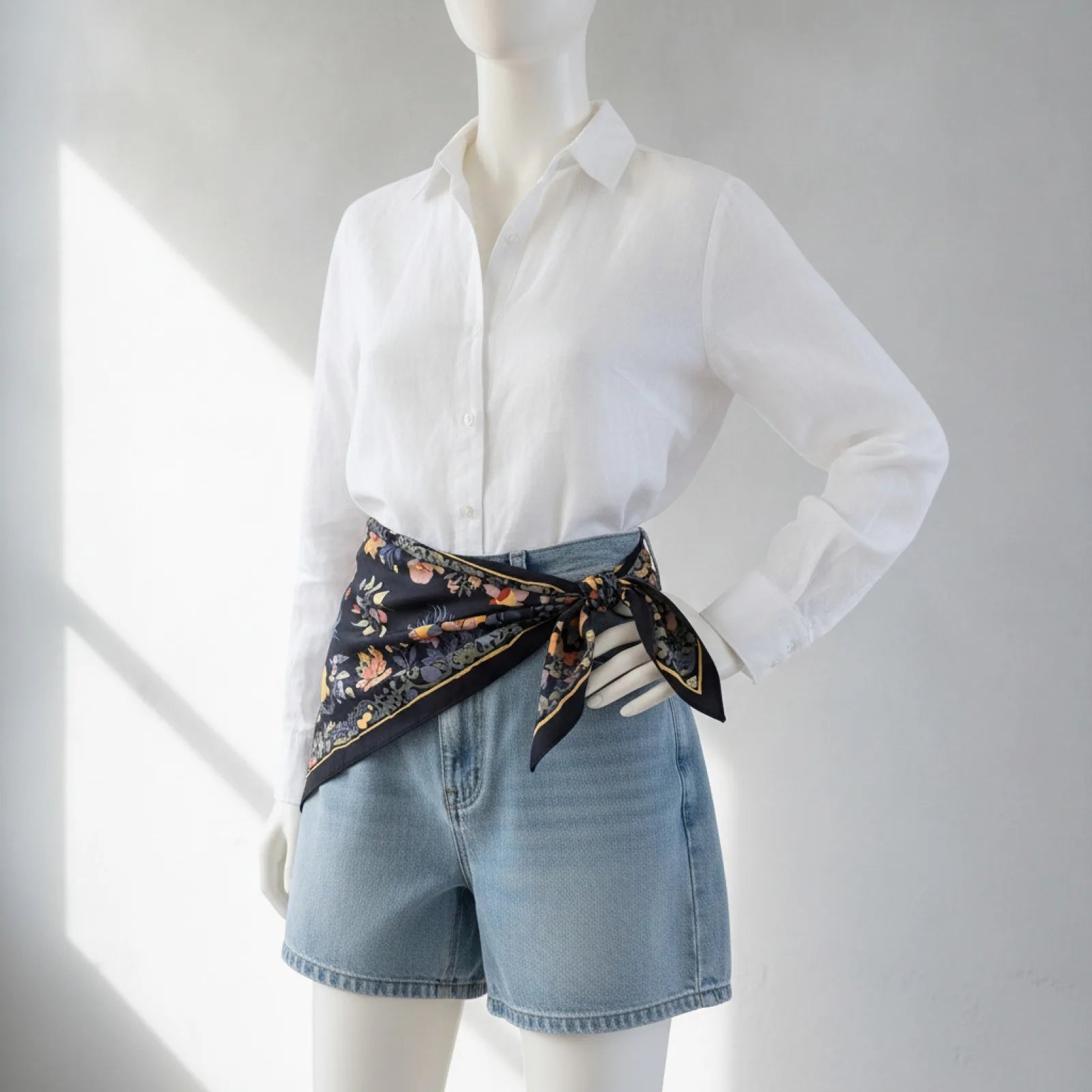 Foulard Triangle Noir Floral en Soie