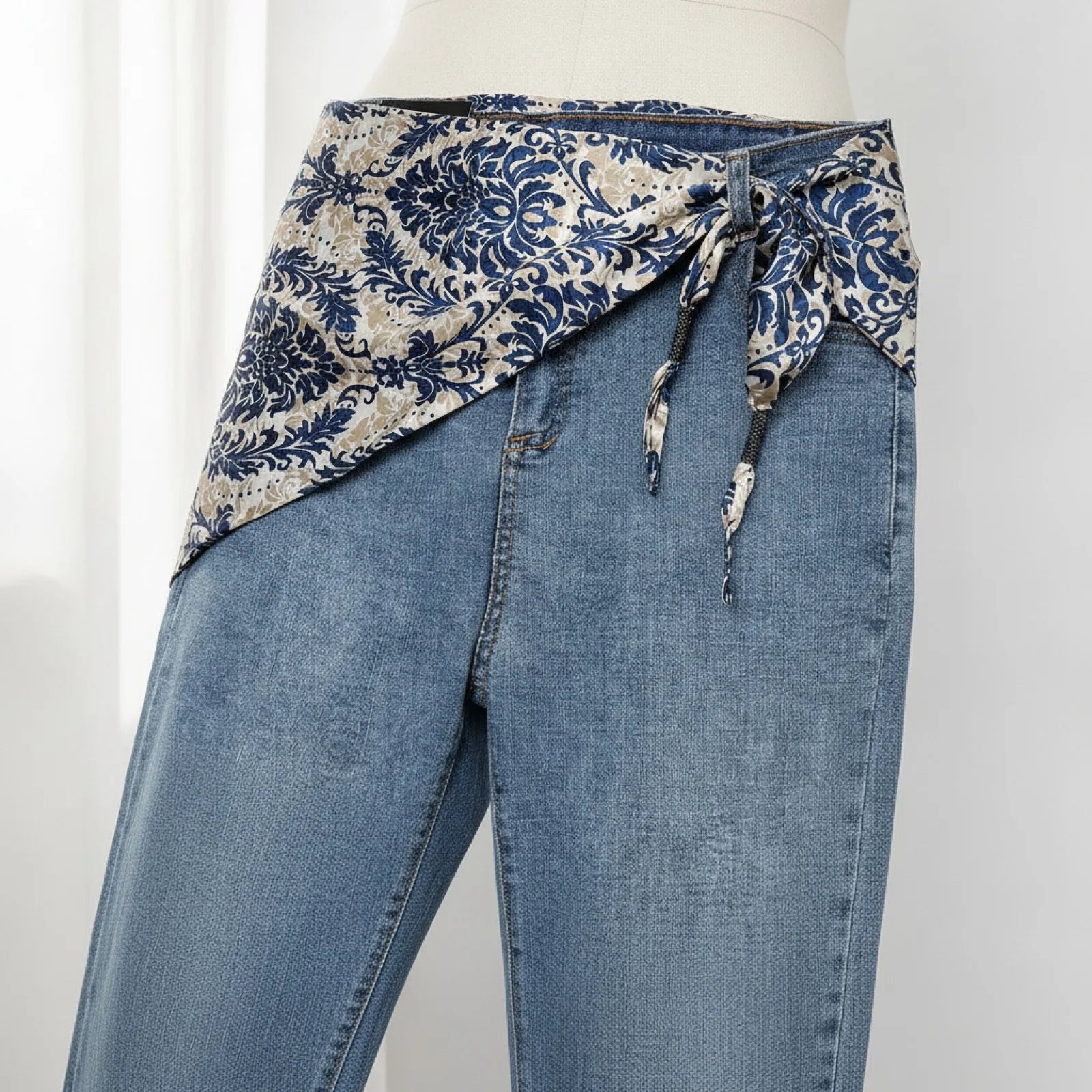 Foulard Carré Soie Bleu Fleuri Ananas Rétro