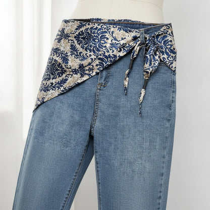 Foulard Carré Soie Bleu Fleuri Ananas Rétro