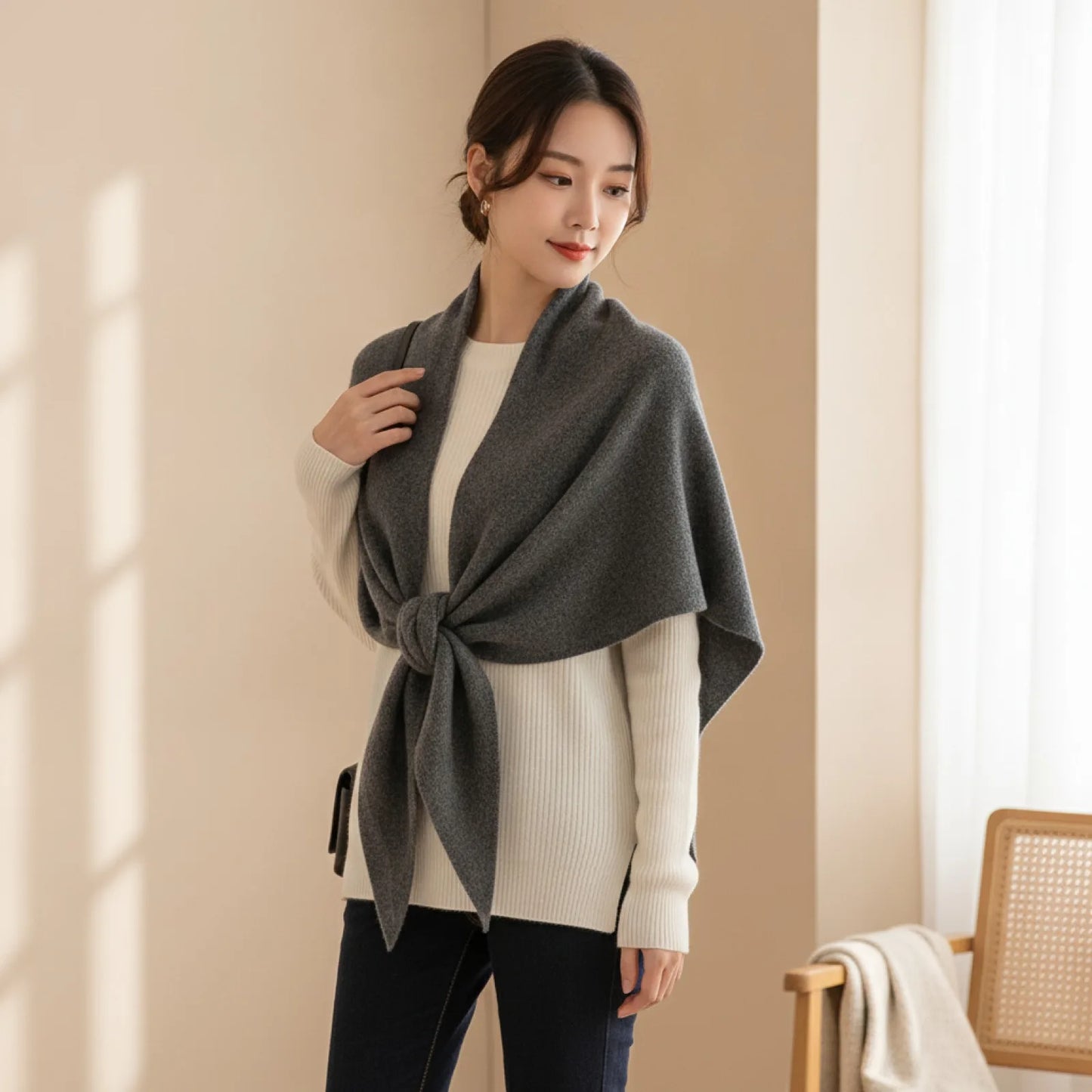 Foulard Triangle Laine Mélangée Femme