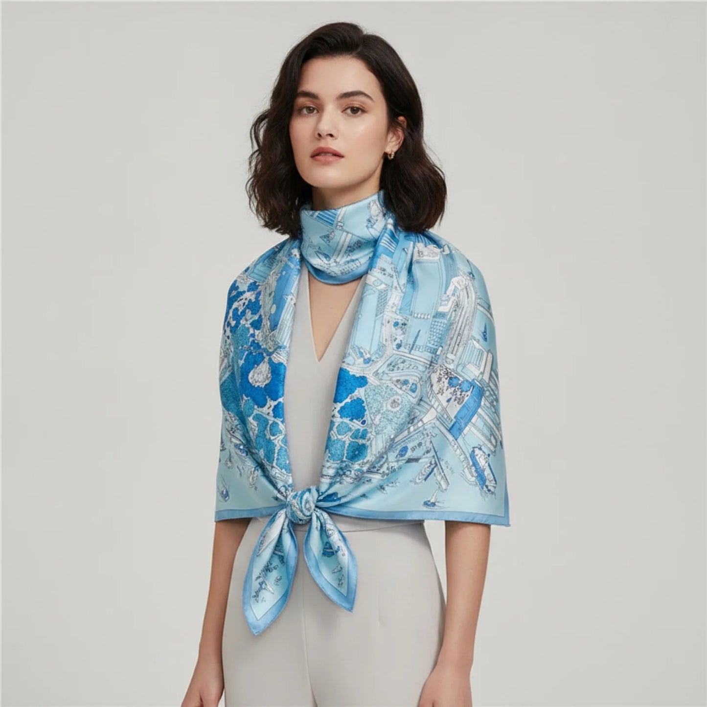 Foulard Carré Soie Luxe Motif Équestre