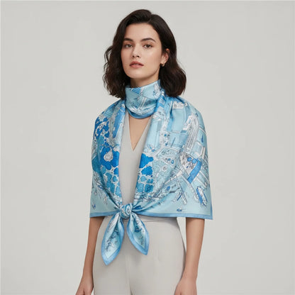 Foulard Carré Soie Luxe Motif Équestre