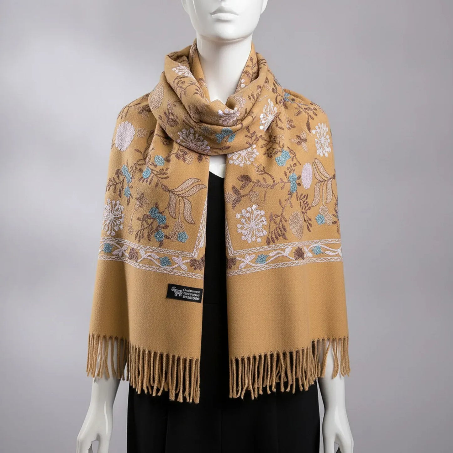 Foulard Cachemire Femme brun Brodé