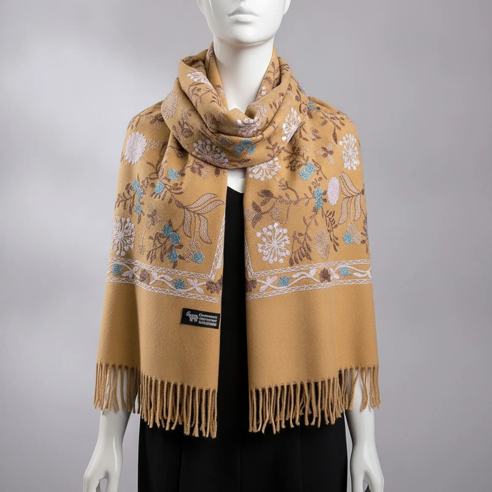Foulard Cachemire Femme brun Brodé