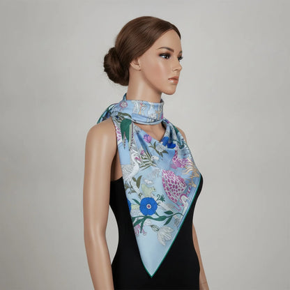 Foulard Soie & Cachemire Imprimé Bleu Luxe