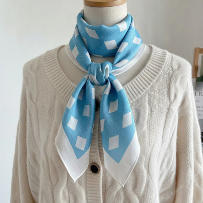 Foulard Carré Soie Bohème Bleu Imprimé Floral