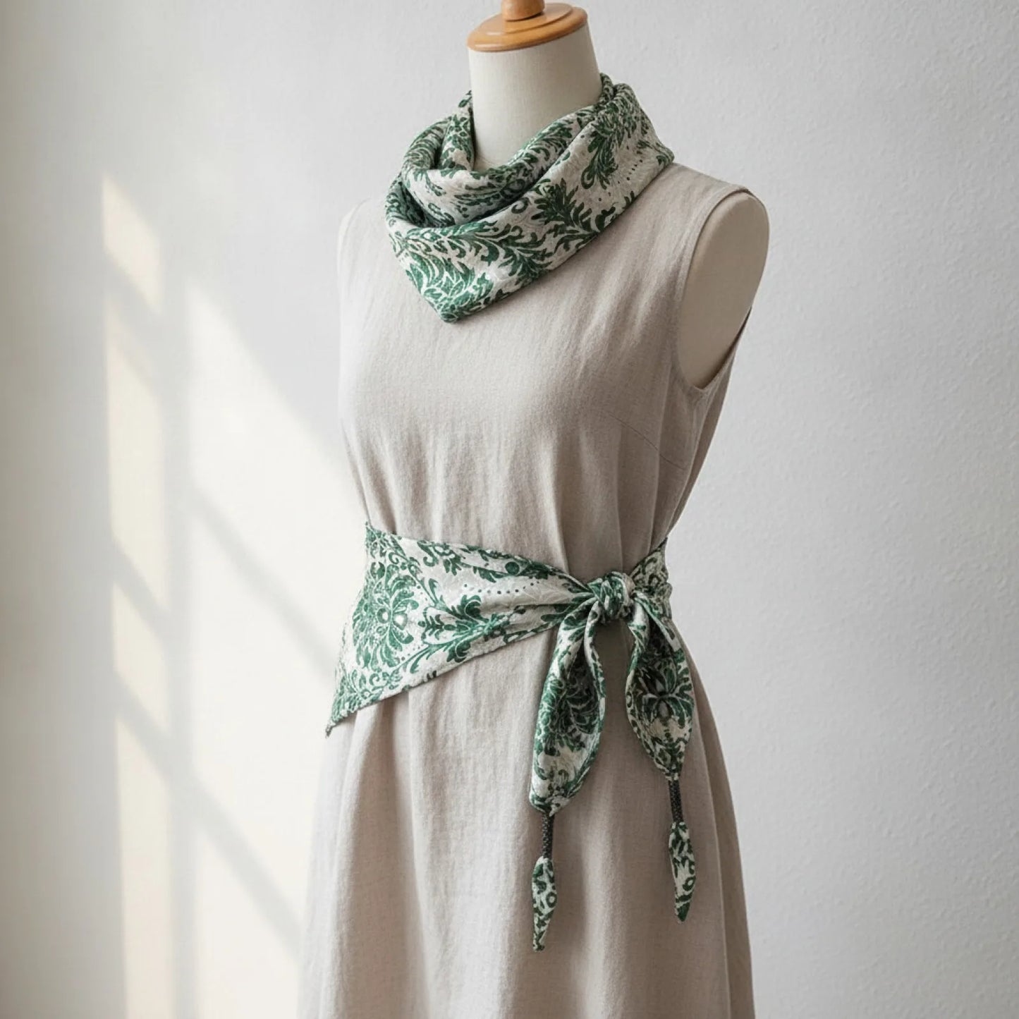 Foulard Carré Soie Ananas Floral Vert Rétro