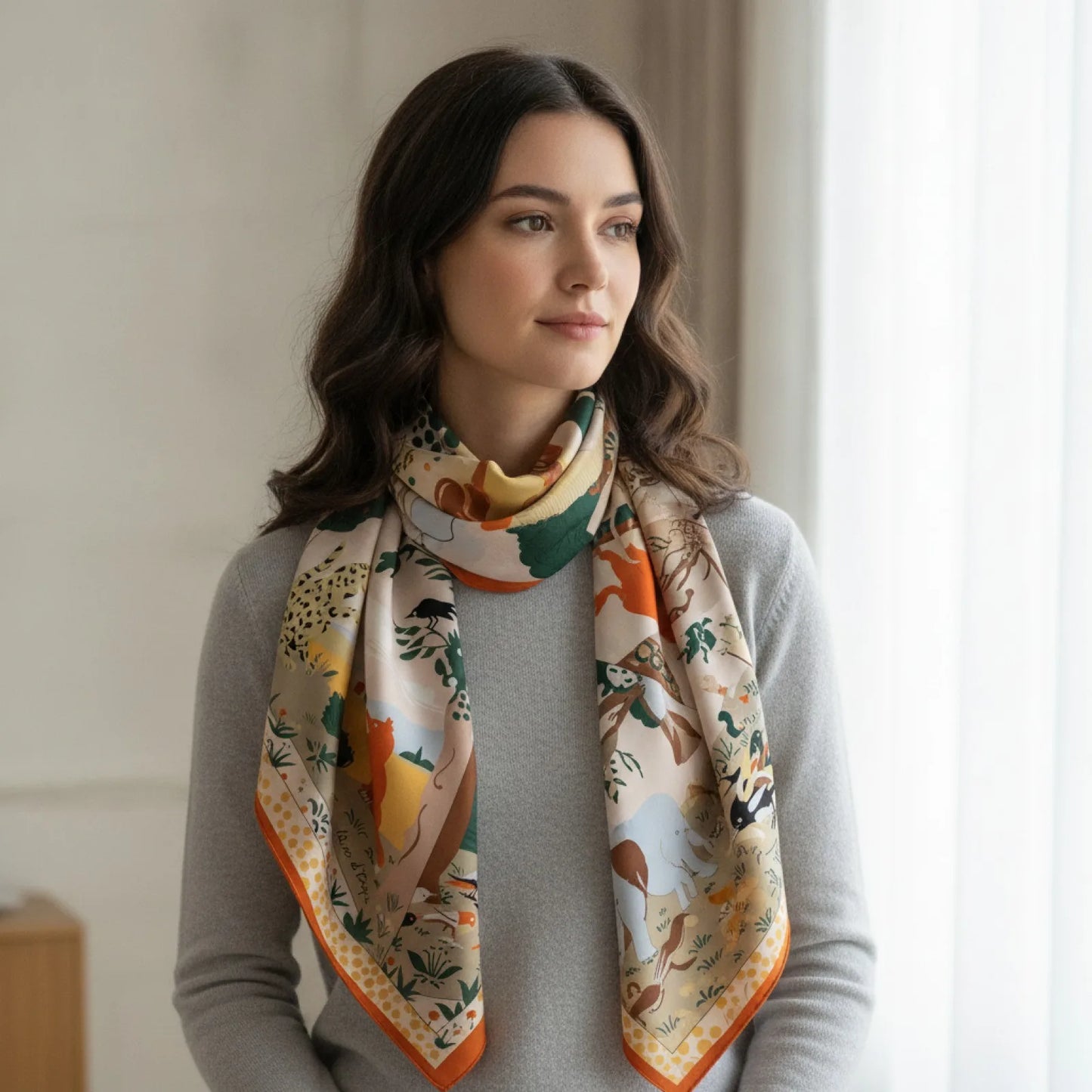Foulard Carré Soie & Cachemire Imprimé Animal 