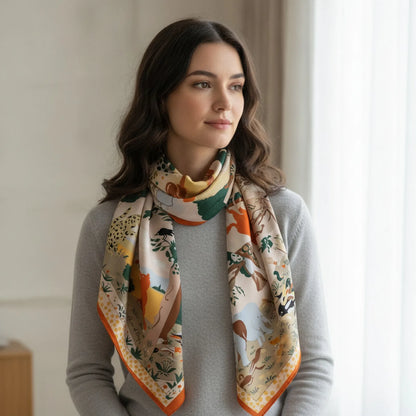 Foulard Carré Soie & Cachemire Imprimé Animal 