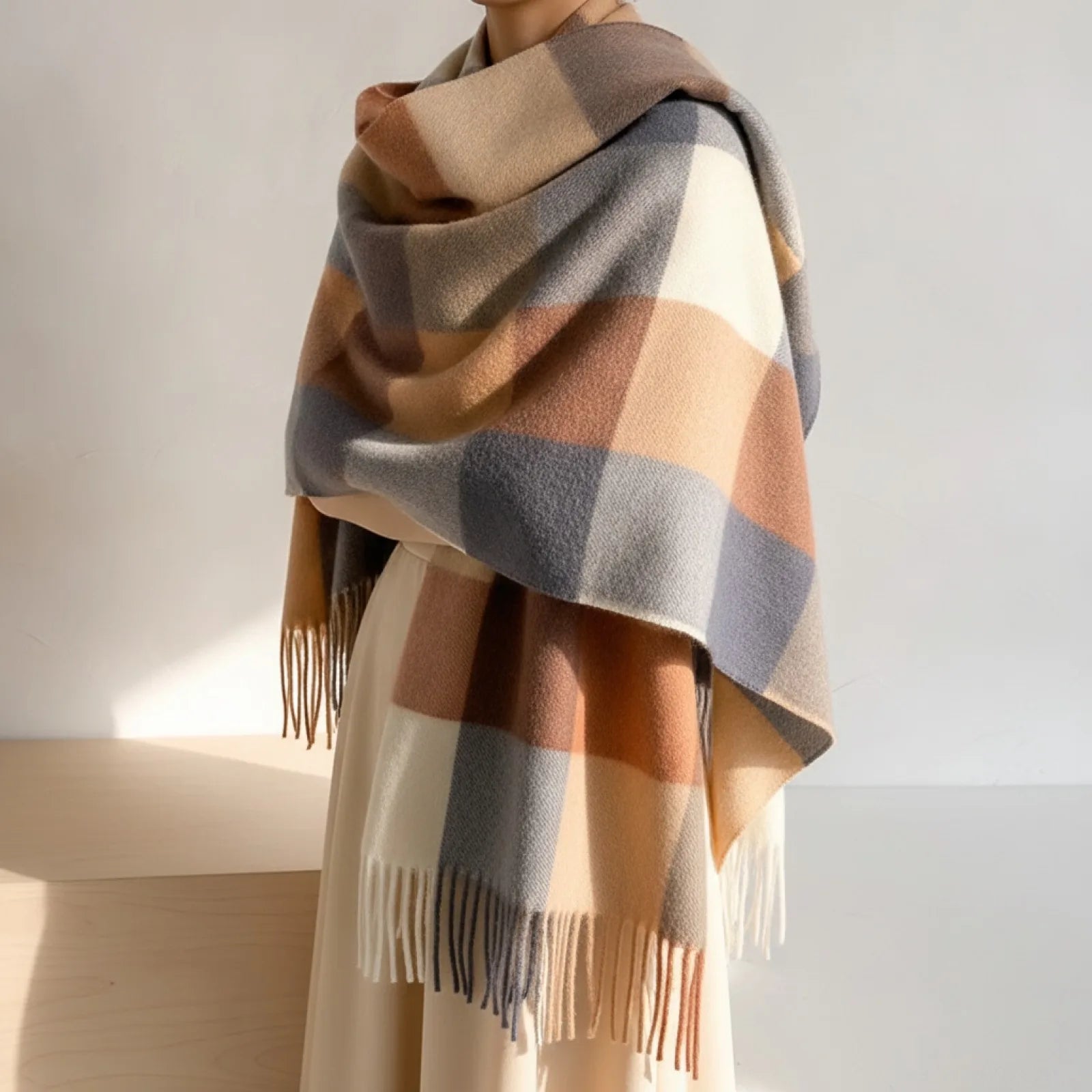 Foulard Luxe Laine Cachemire Plaid Femme