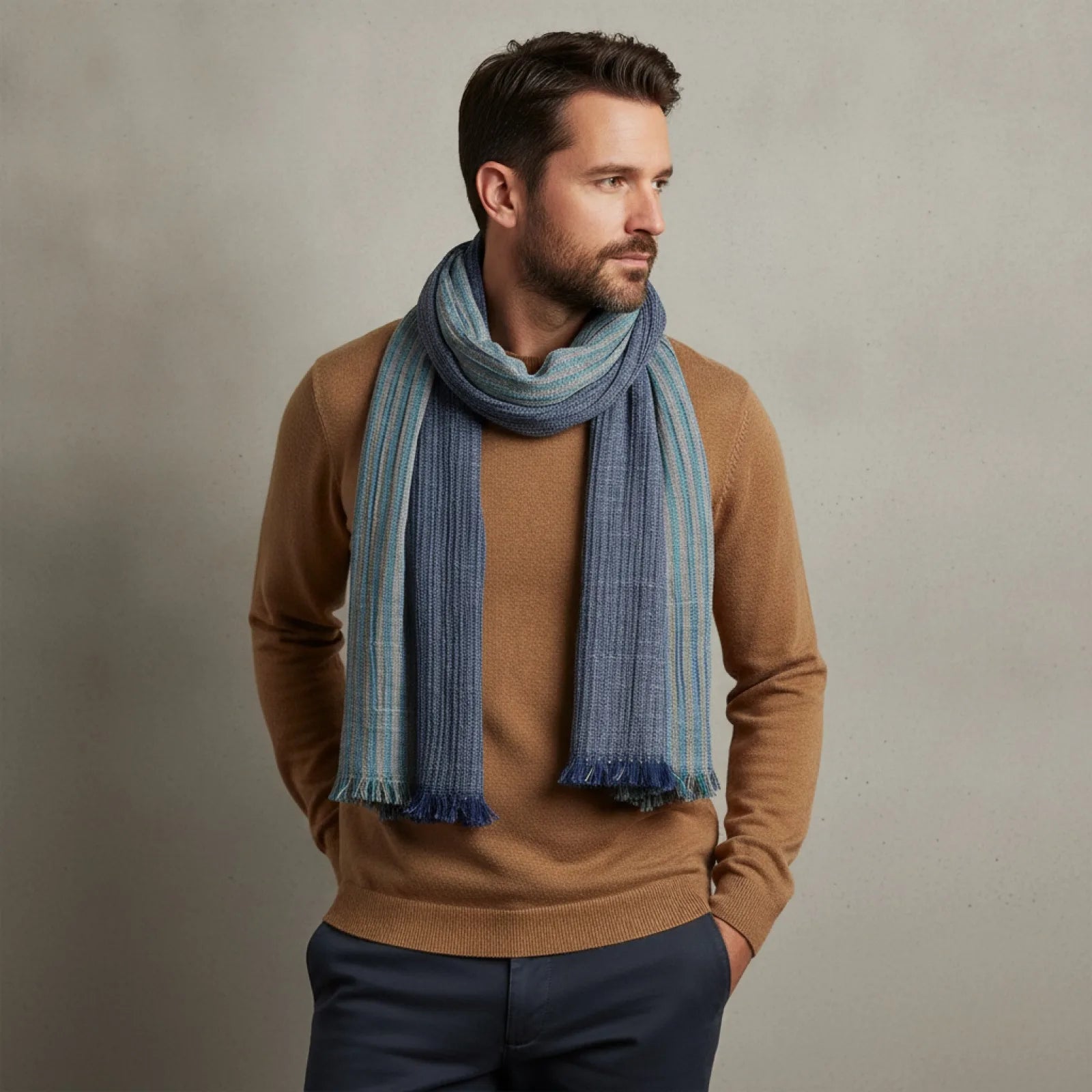 Foulard Homme Coton & Lin Rayé Patchwork