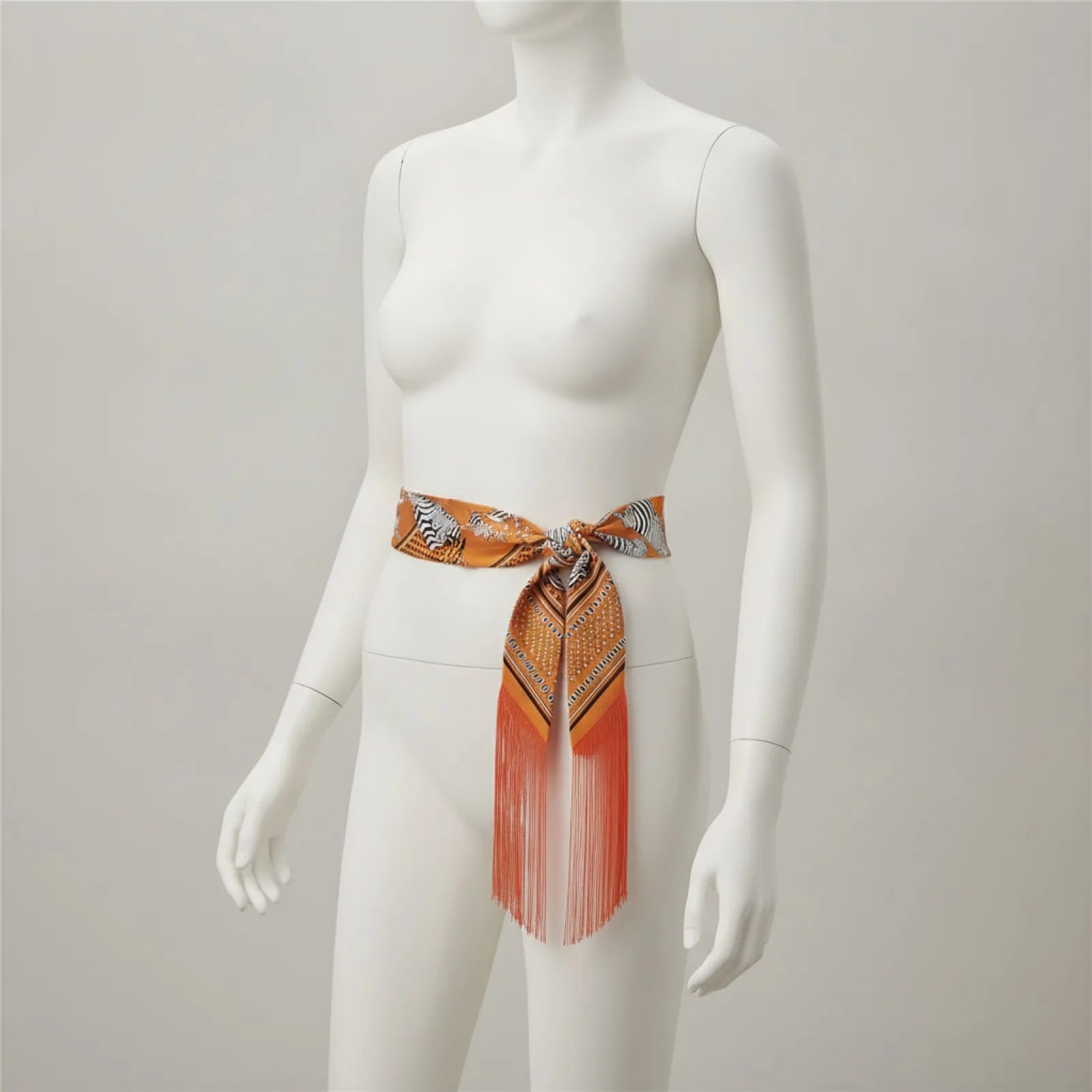 Foulard Soie Sergé Imprimé Noix de Cajou Orange 130x5cm