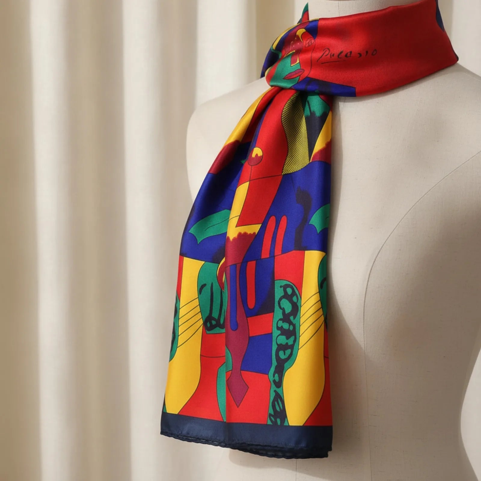 Foulard Carré Soie Imitation Motif Peinture Artistique