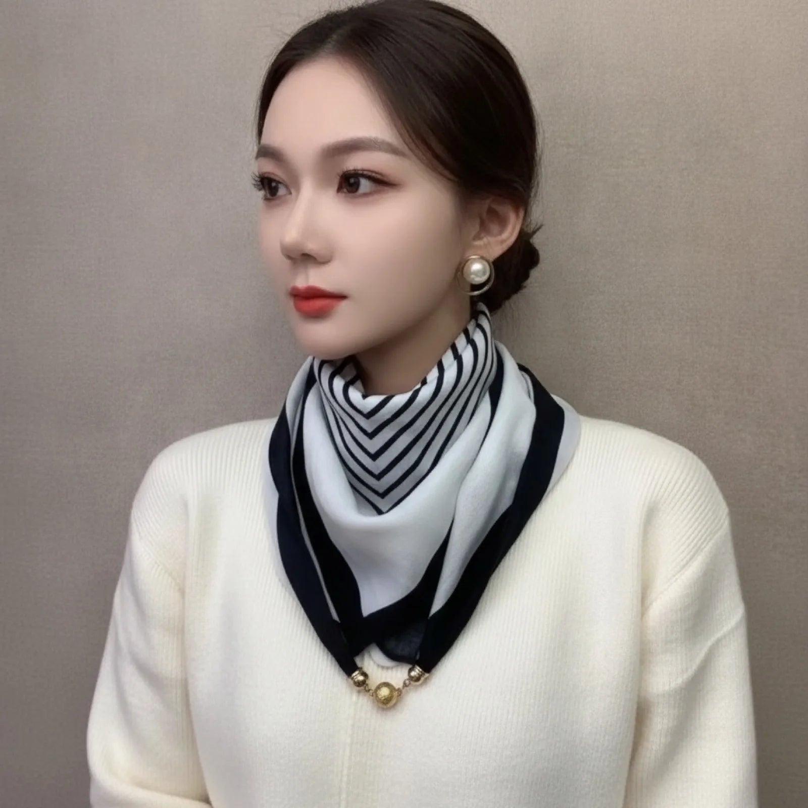 Foulard Magnétique Triangulaire Noir en Soie, Coton et Lin