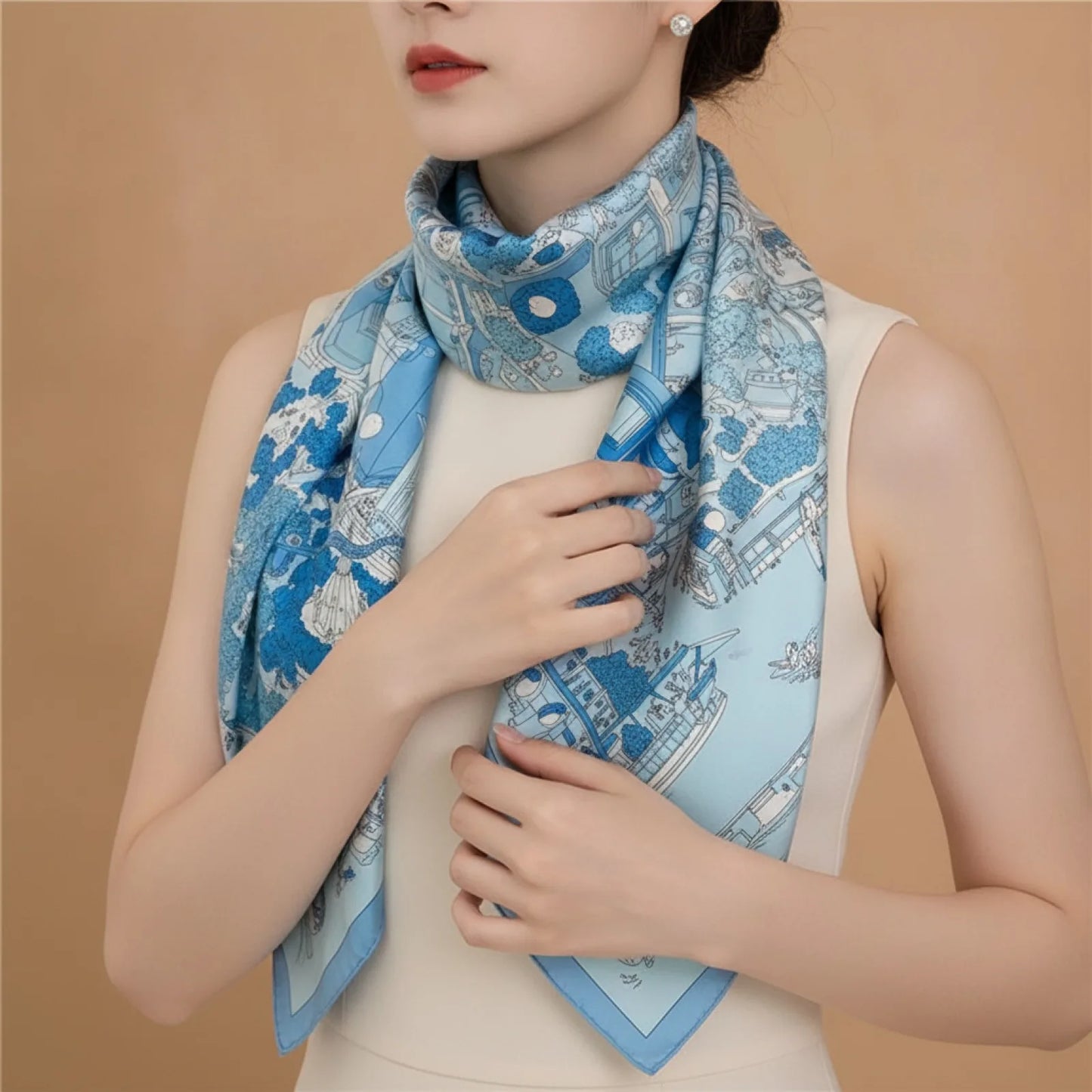 Foulard Carré Soie Luxe Motif Équestre
