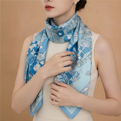 Foulard Carré Soie Luxe Motif Équestre