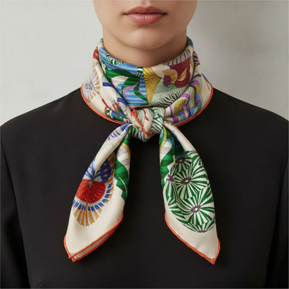 Foulard Femme en Soie Sergé - Motifs Floraux & Colorés