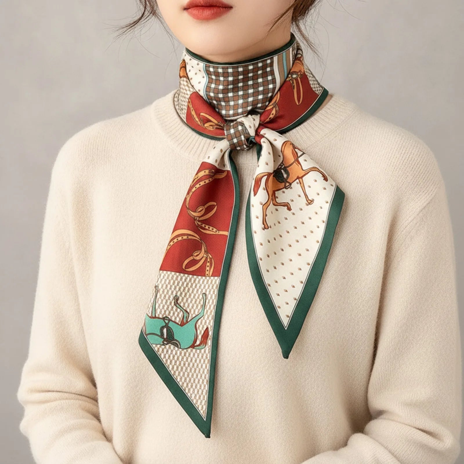 Foulard Carré en Soie Imprimé Cheval