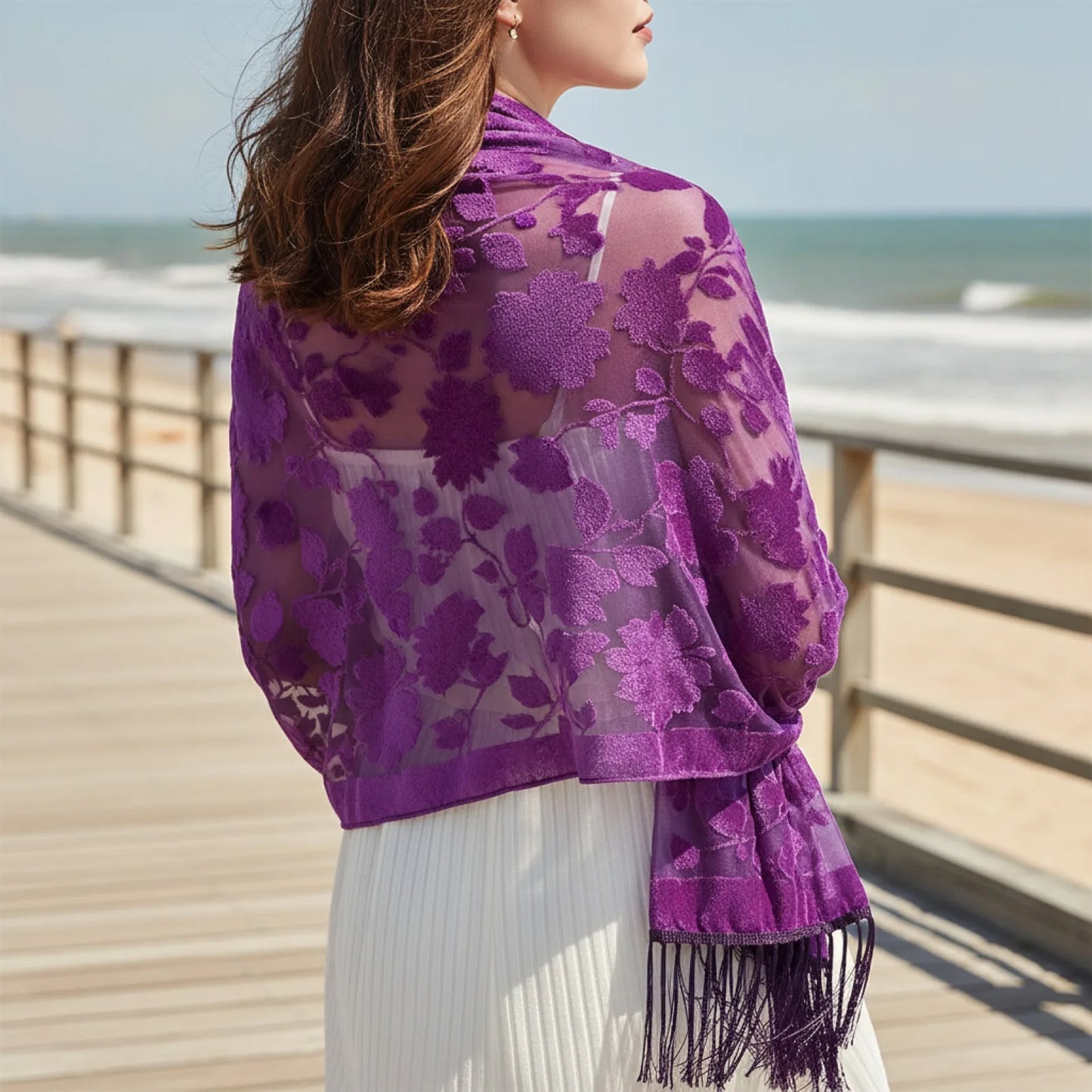 Foulard Soie Dentelle Motif Floral Dégradé