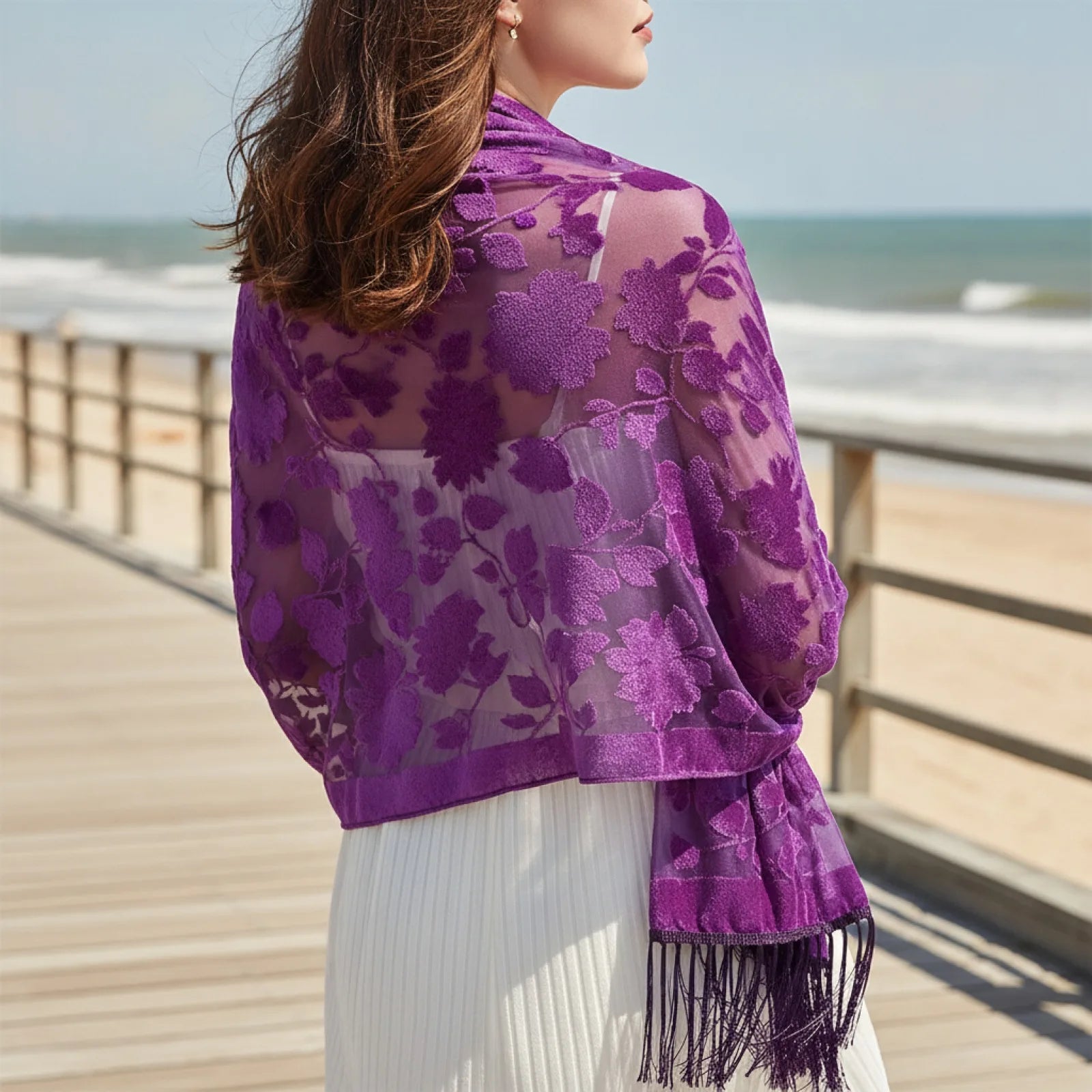 Foulard Soie Dentelle Motif Floral Dégradé