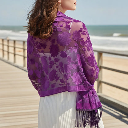 Foulard Soie Dentelle Motif Floral Dégradé