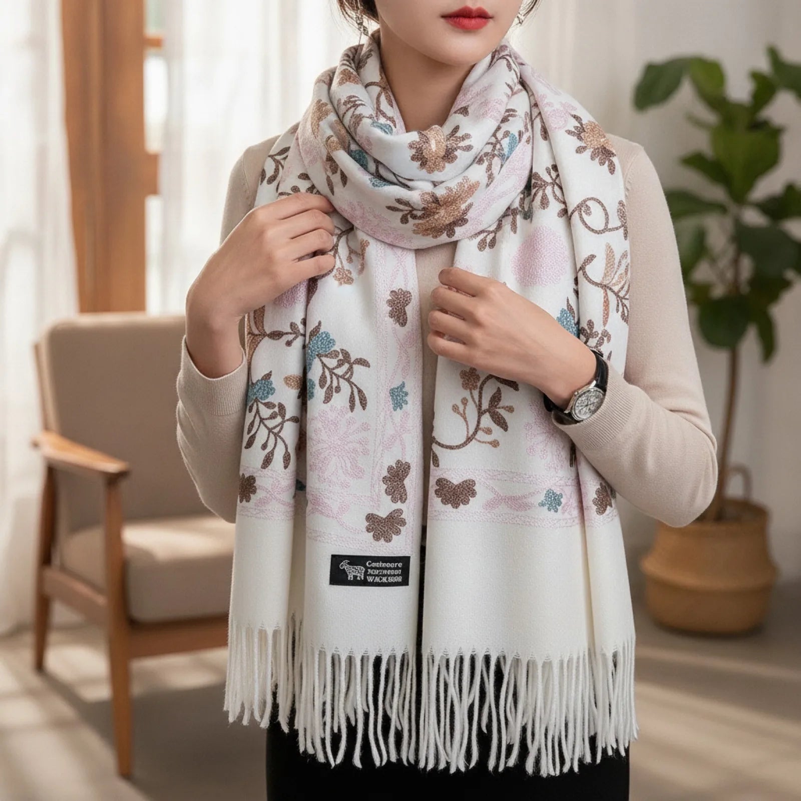 Foulard Cachemire Brodé Femme - Douceur & Chic Hiver