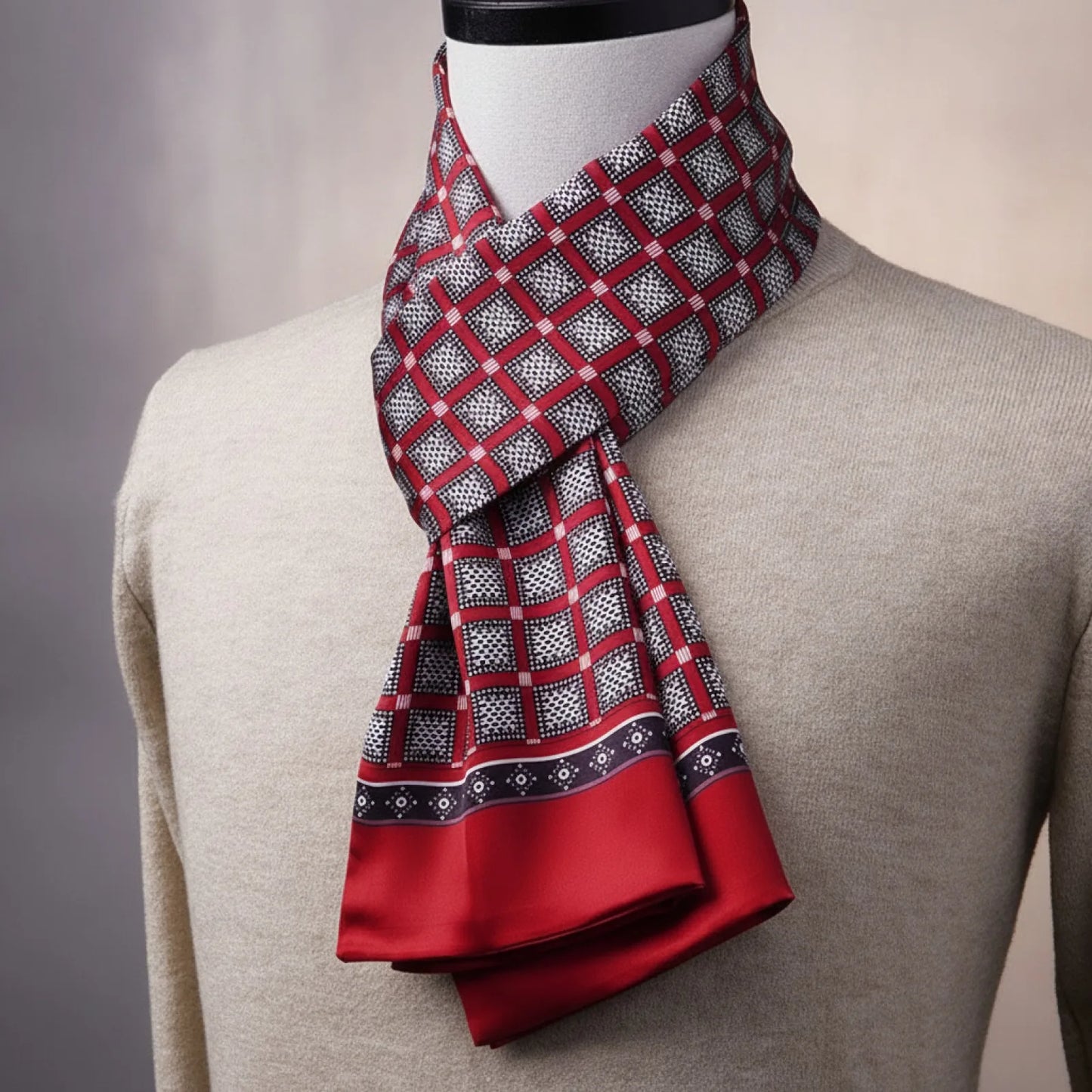 Foulard Homme Soie Bourgogne Motif Carré Britannique