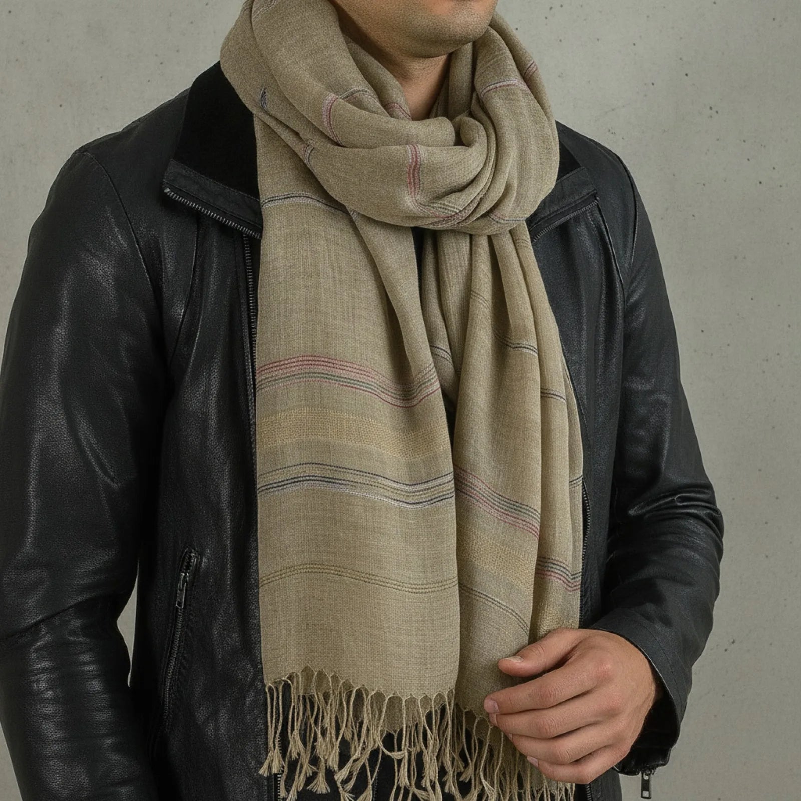 Foulard Homme Coton Rayée avec Glands