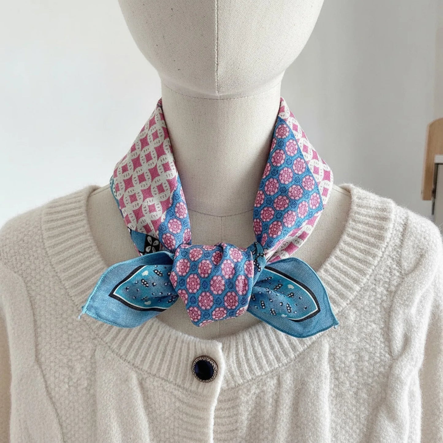 Foulard Carré Soie Bohème Imprimé Floral Rose
