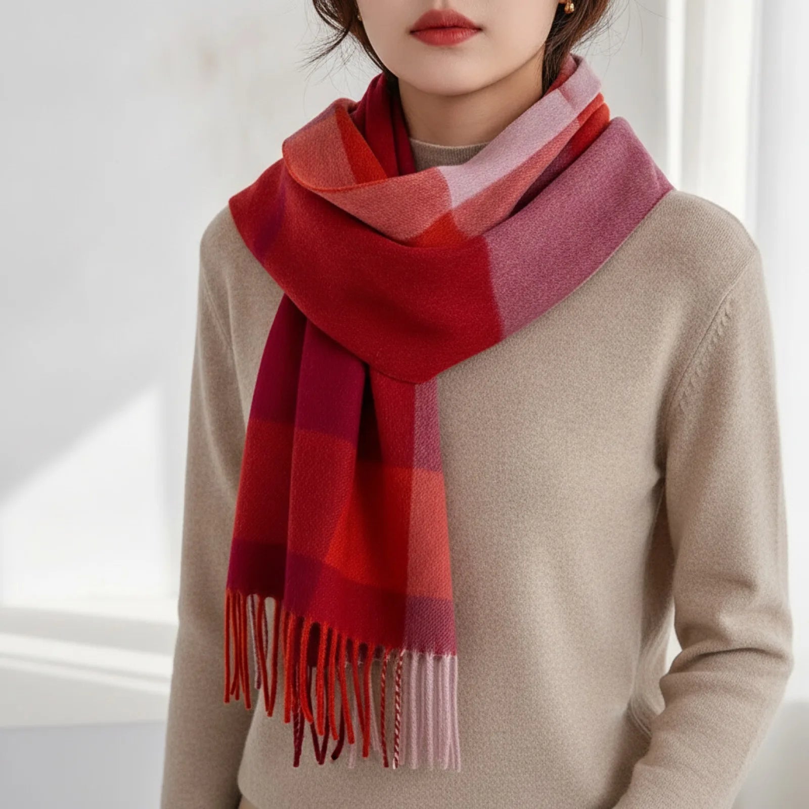 Foulard Plaid Laine & Cachemire Luxe Femme